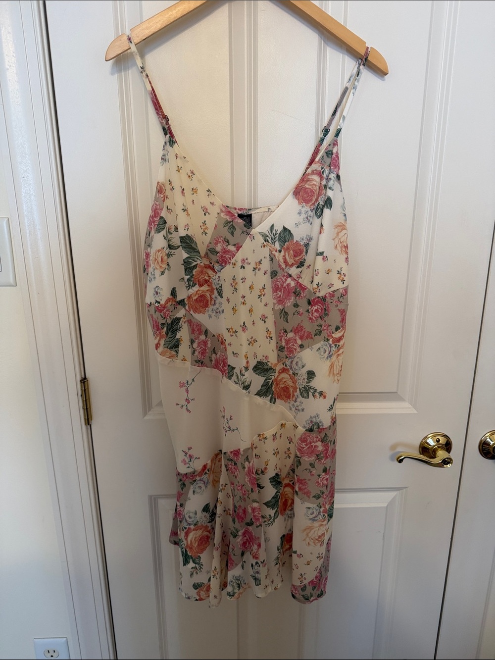wild fable Cream Floral Midi Slip Dress with Pink and Green Roses
